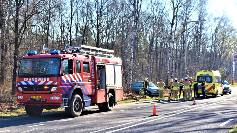 Bestuurster schrikt van claxon, in bos tot stilstand